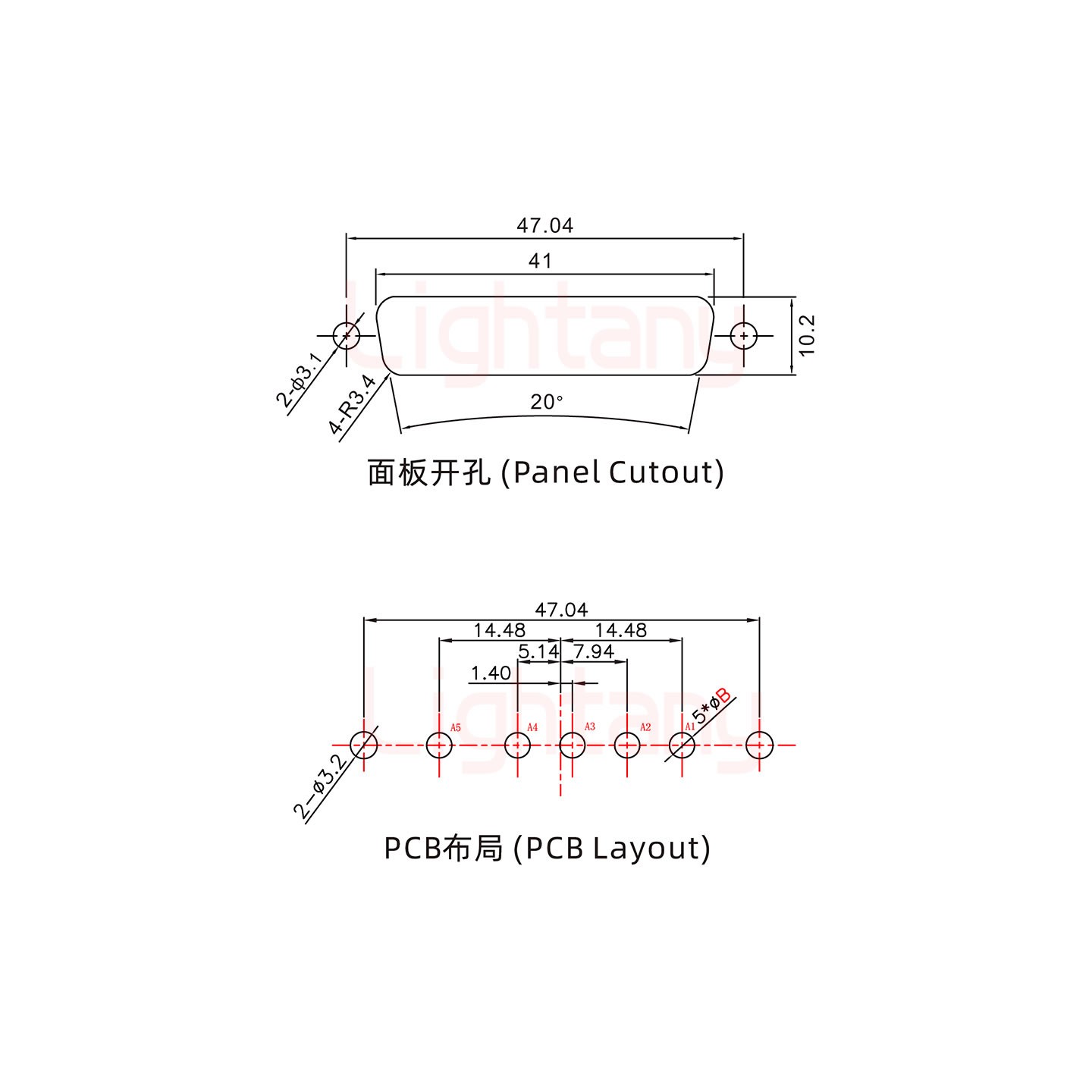 5W5母PCB直插板/鉚魚(yú)叉7.0/大電流40A