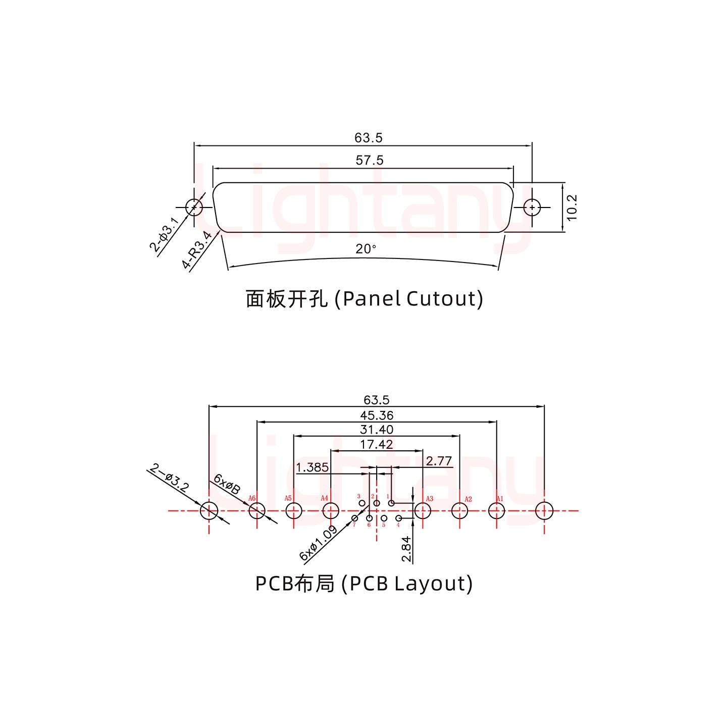 13W6A母PCB直插板/鉚魚(yú)叉7.0/大電流20A