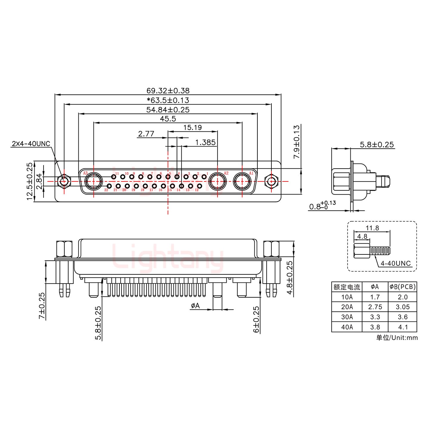 25W3母PCB直插板/鉚魚叉7.0/大電流30A