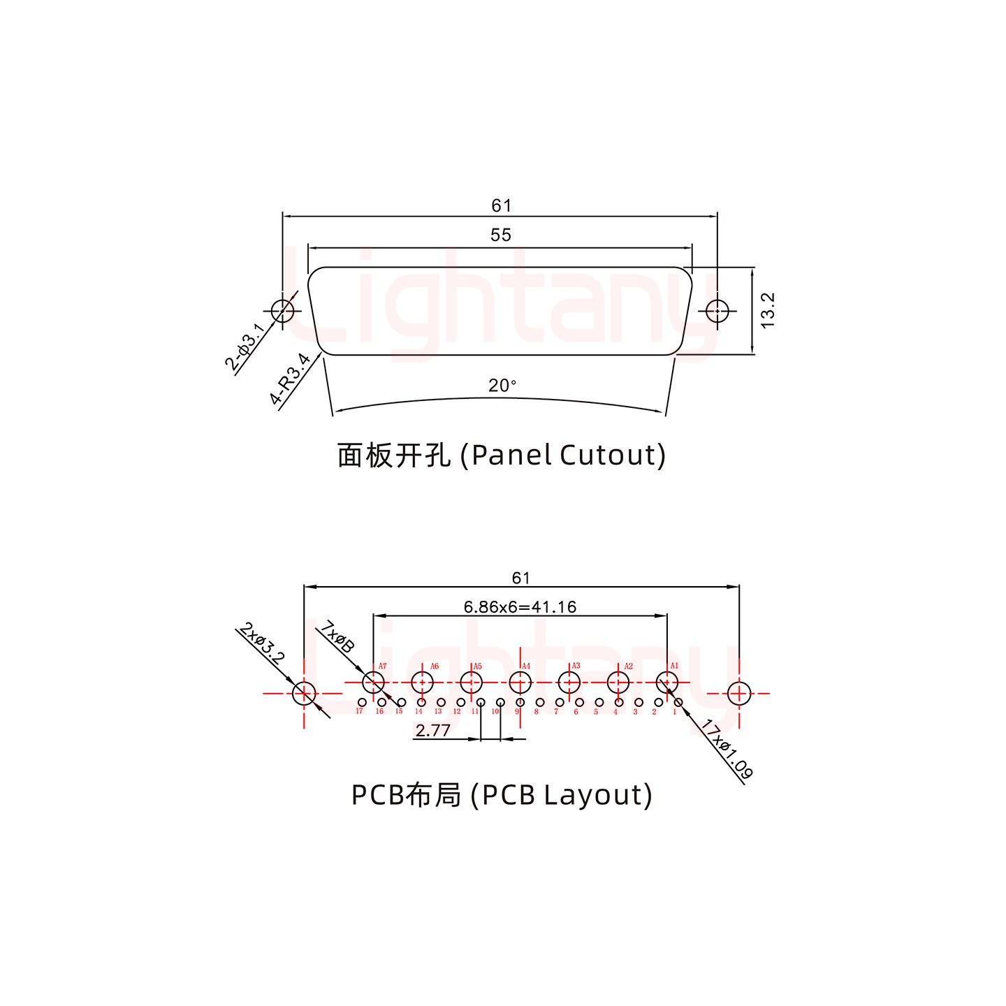 24W7母PCB直插板/鉚魚叉7.0/大電流20A