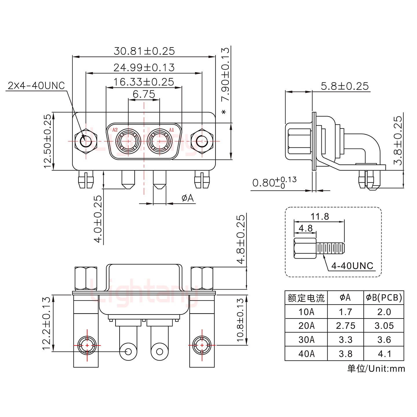 2W2母PCB彎插板/鉚支架10.8/大電流10A