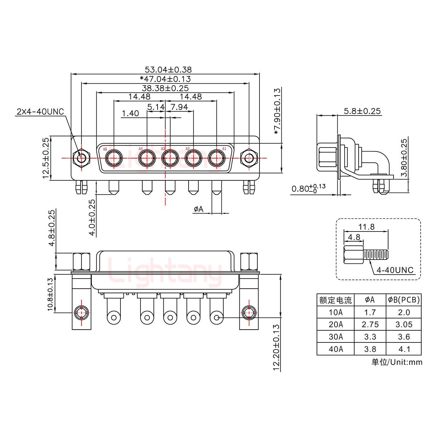 5W5母PCB彎插板/鉚支架10.8/大電流20A