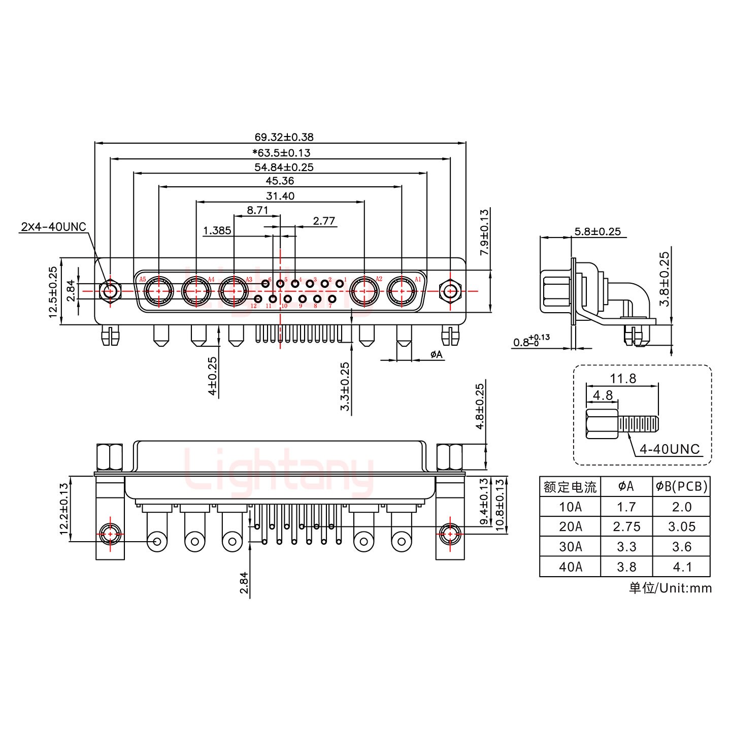 17W5母PCB彎插板/鉚支架10.8/大電流30A