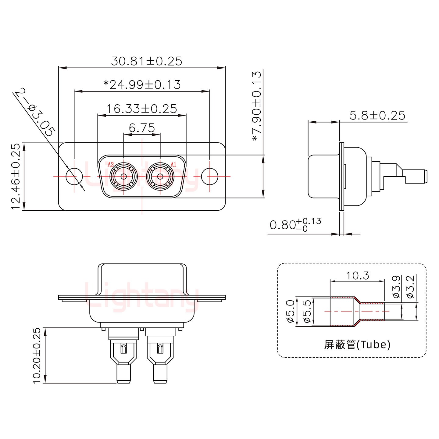 2W2公焊線式/光孔/射頻同軸50歐姆