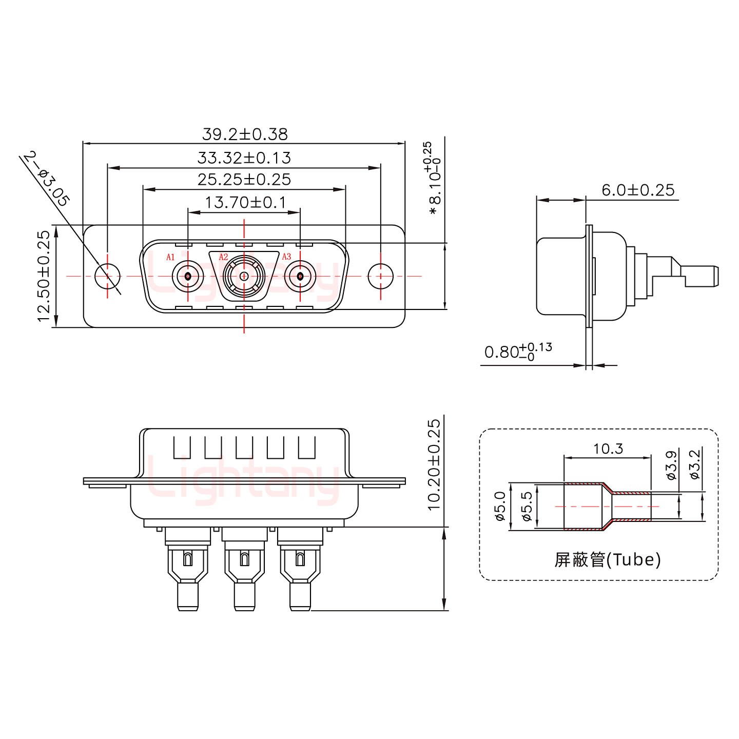 3V3公焊線式50歐姆+15P金屬外殼1679斜出線4~12mm