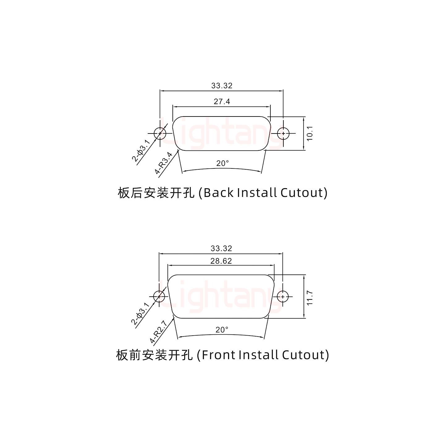 3W3母焊線式/光孔/射頻同軸75歐姆