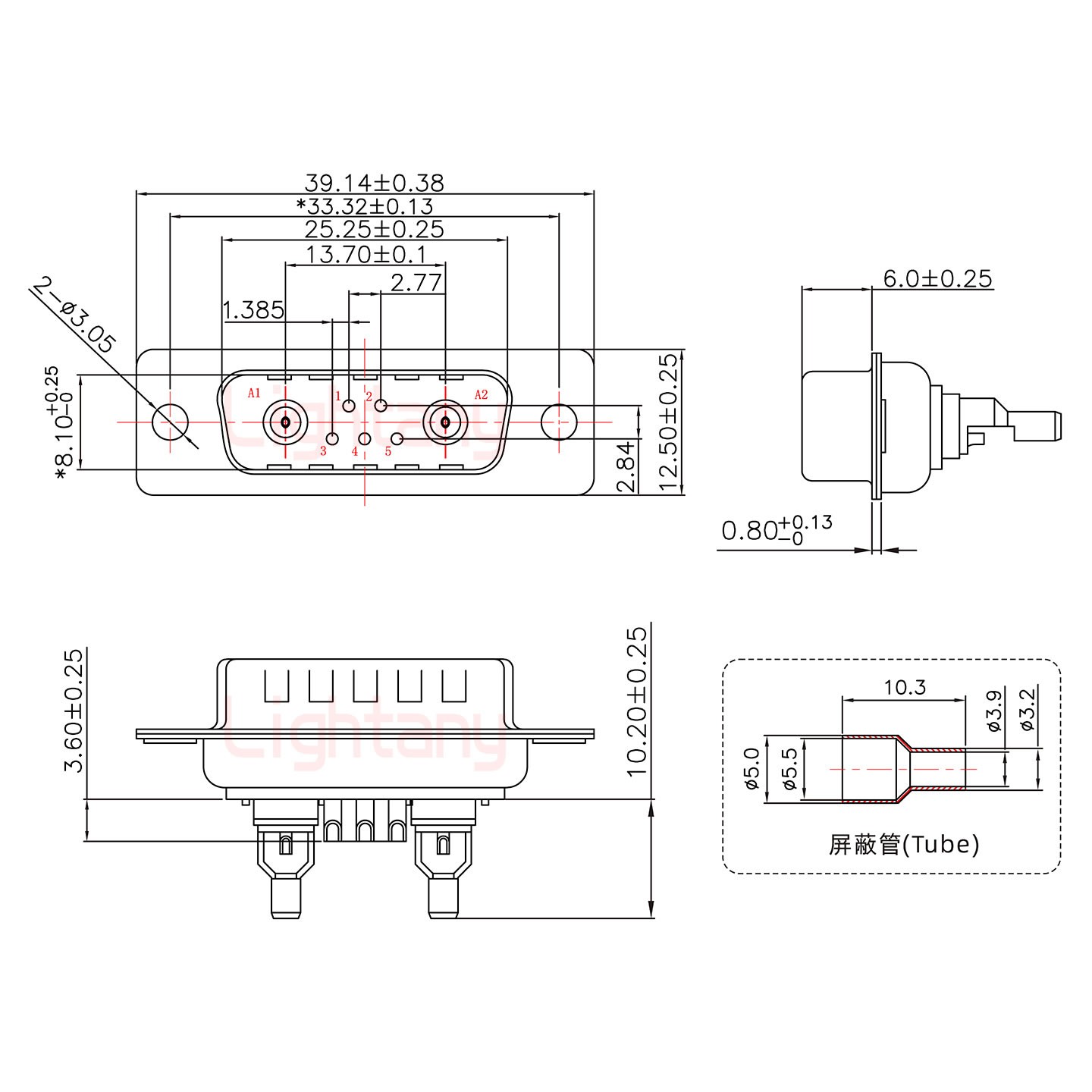 7W2公焊線式50歐姆+15P金屬外殼1443彎出線4~12mm