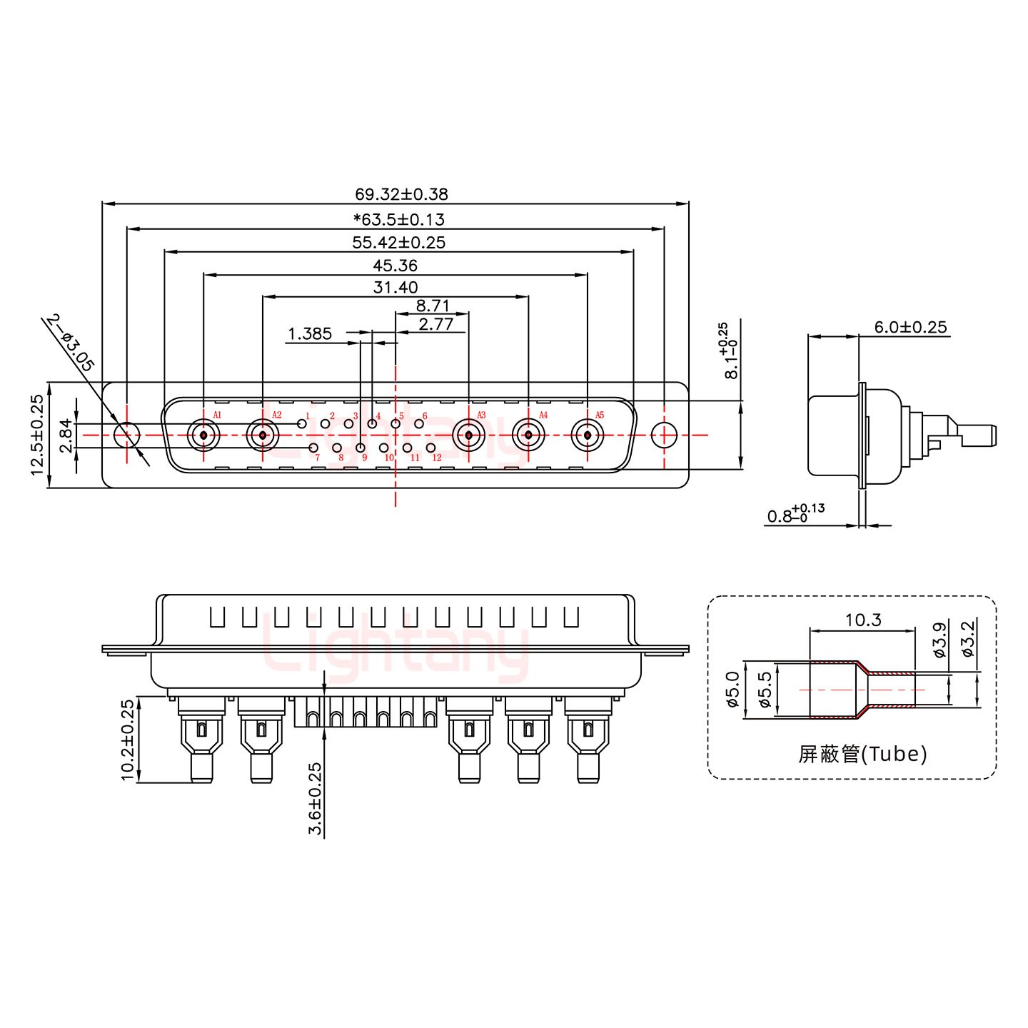 17W5公焊線式50歐姆+37P金屬外殼967斜出線4~12mm