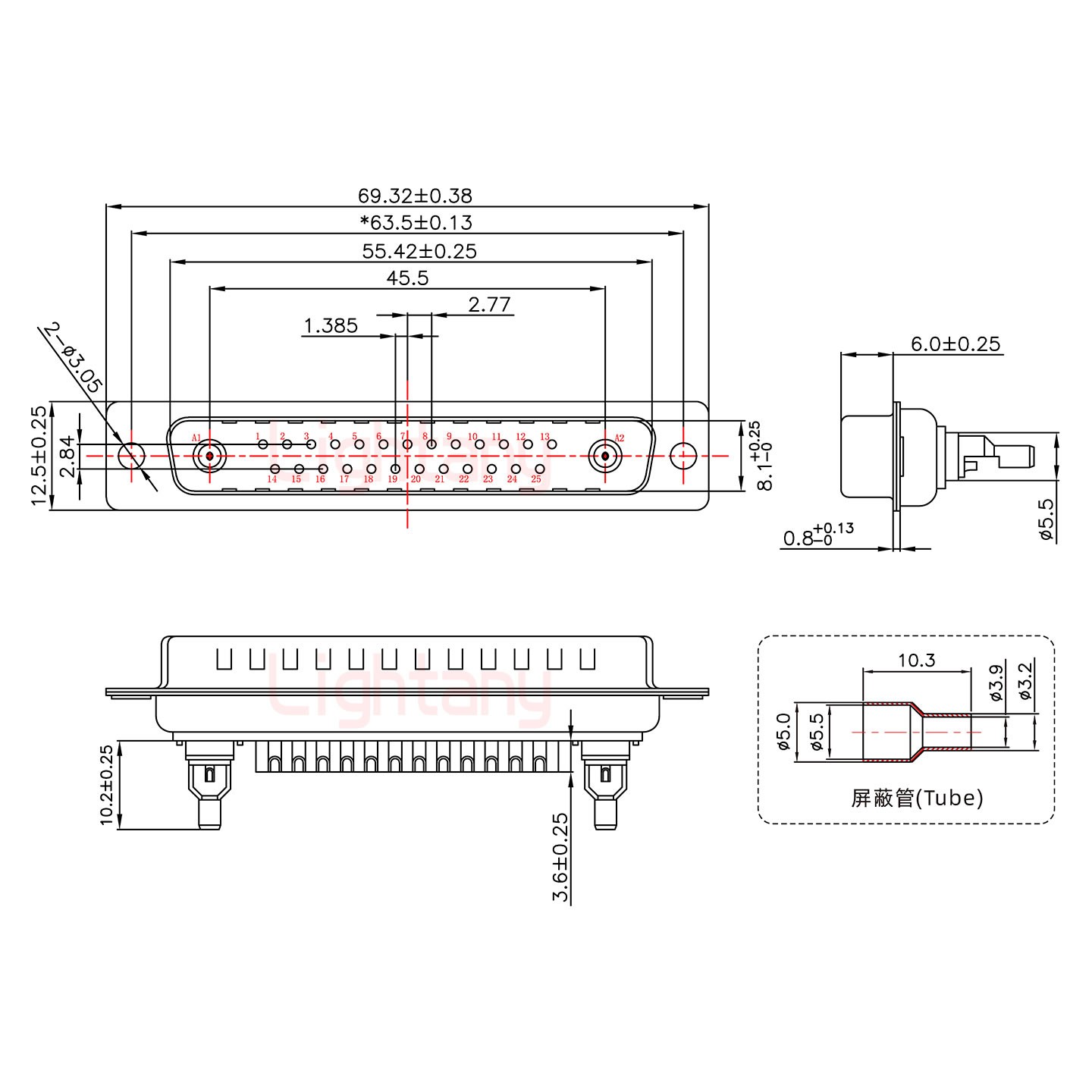 27W2公焊線式50歐姆+37P金屬外殼951彎出線4~12mm