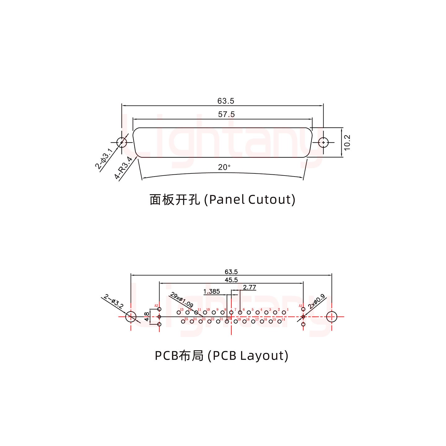 27W2母PCB直插板/鉚魚叉7.0/射頻同軸75歐姆