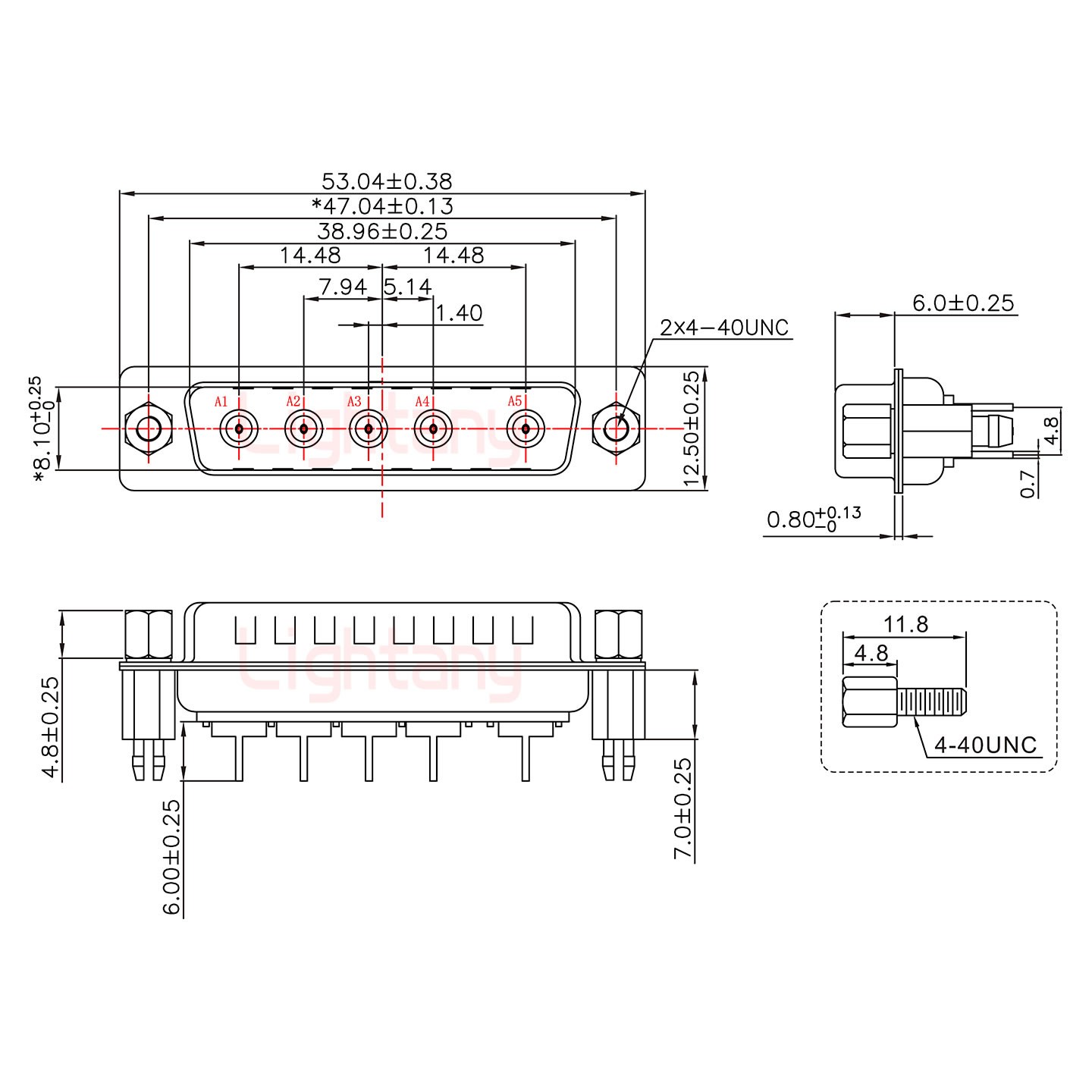 5W5公PCB直插板/鉚魚叉7.0/射頻同軸50歐姆