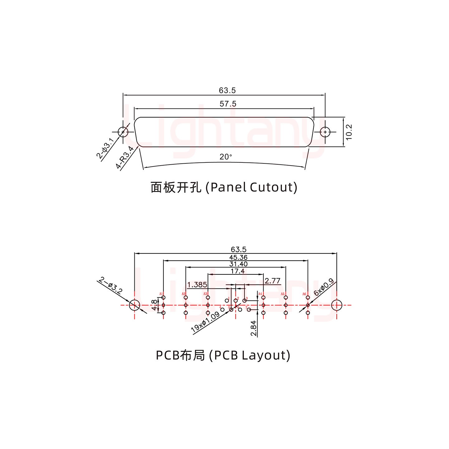 13W6A公PCB直插板/鉚魚叉7.0/射頻同軸50歐姆