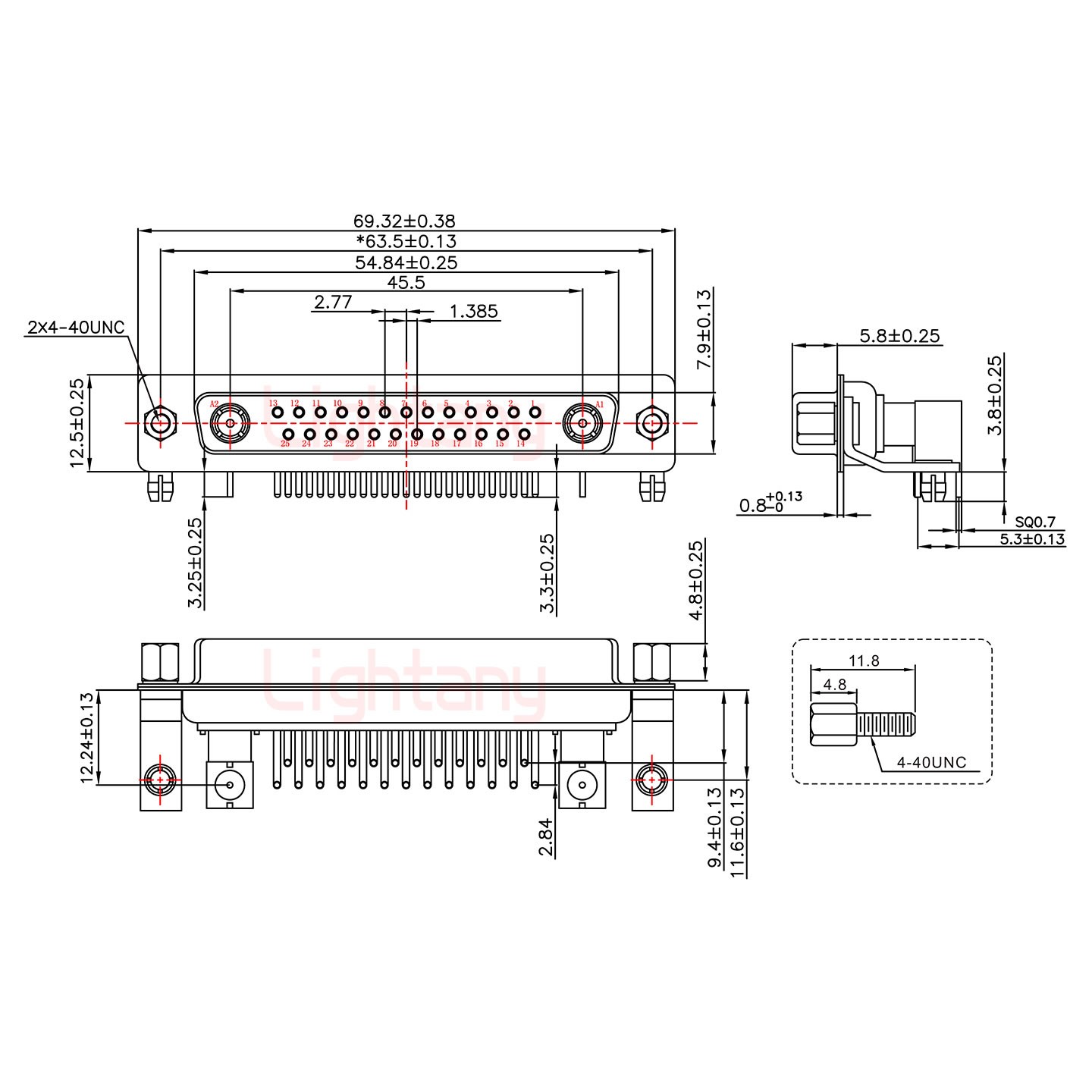 27W2母PCB彎插板/鉚支架11.6/射頻同軸75歐姆