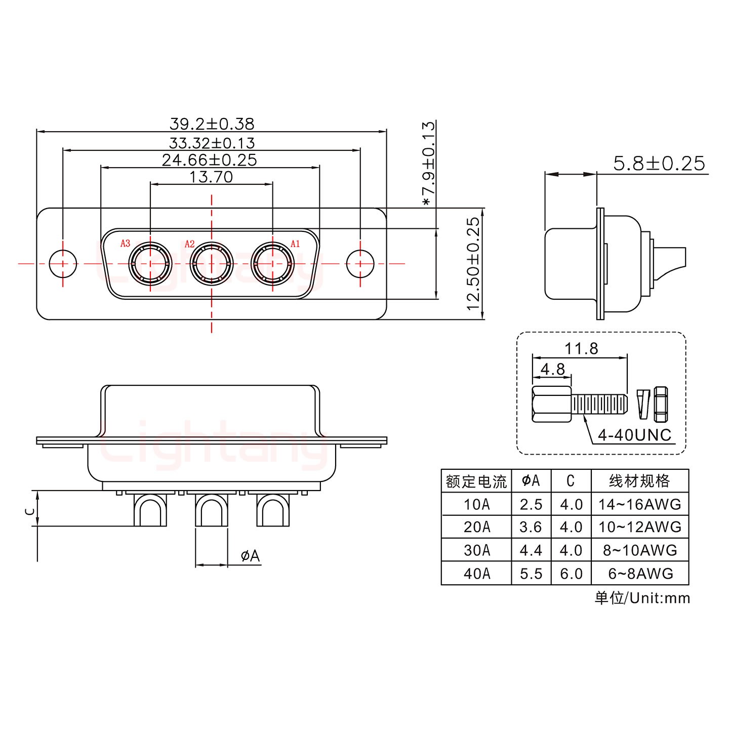 3W3母短體焊線/配螺絲螺母/大電流30A