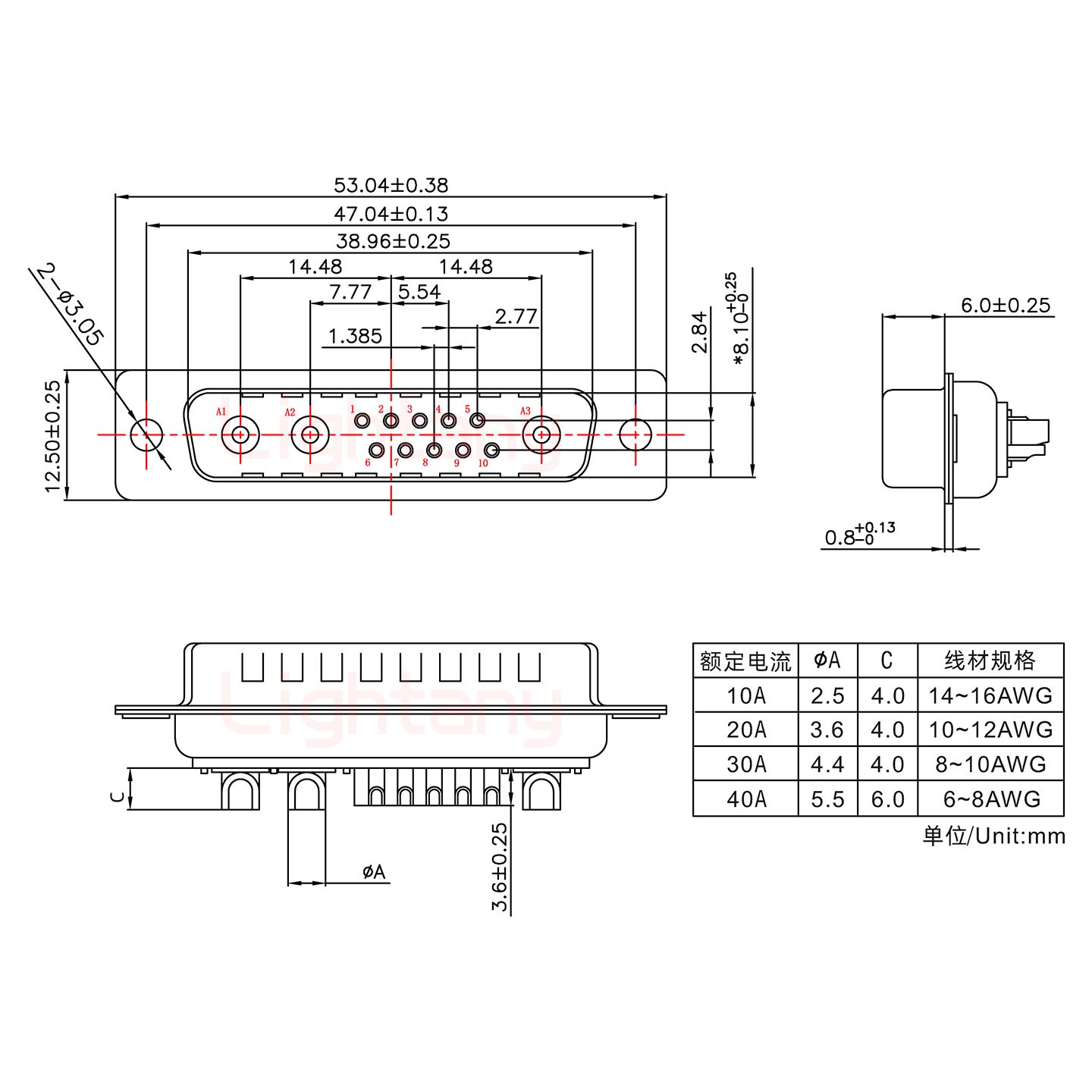 13W3公短體焊線40A+25P金屬外殼1657直出線4~12mm