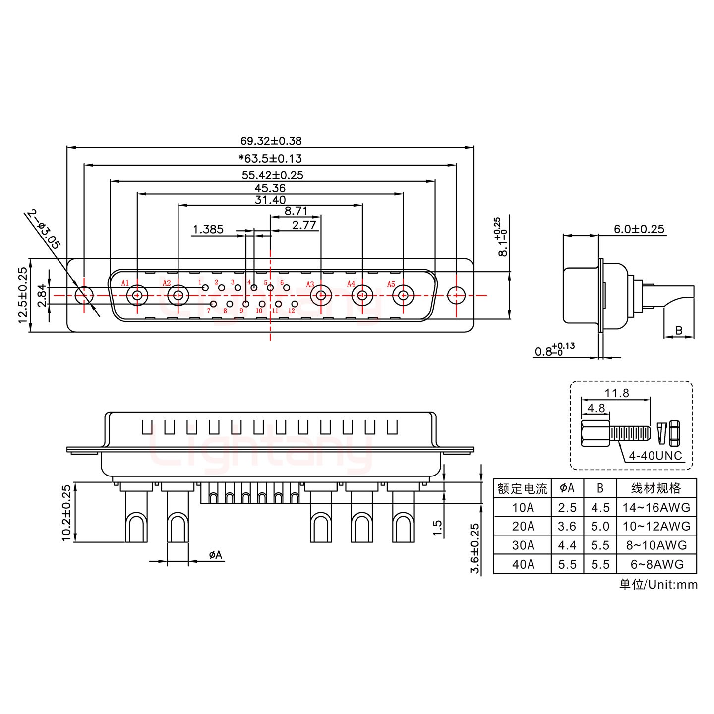 17W5公長(zhǎng)體焊線/配螺絲螺母/大電流30A