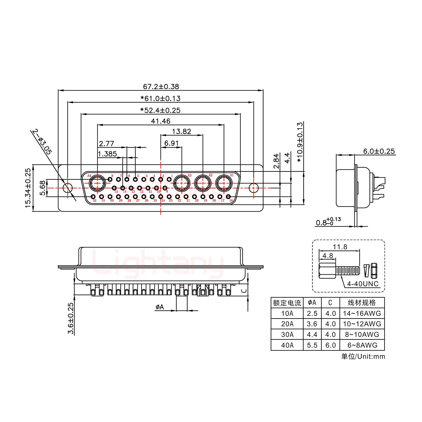 36W4母短體焊線(xiàn)/配螺絲螺母/大電流30A