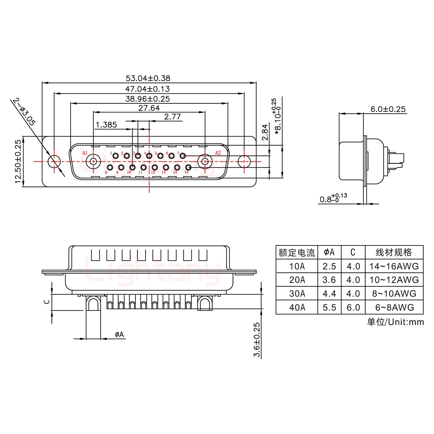 17W2公短體焊線40A+25P金屬外殼592斜出線4~12mm