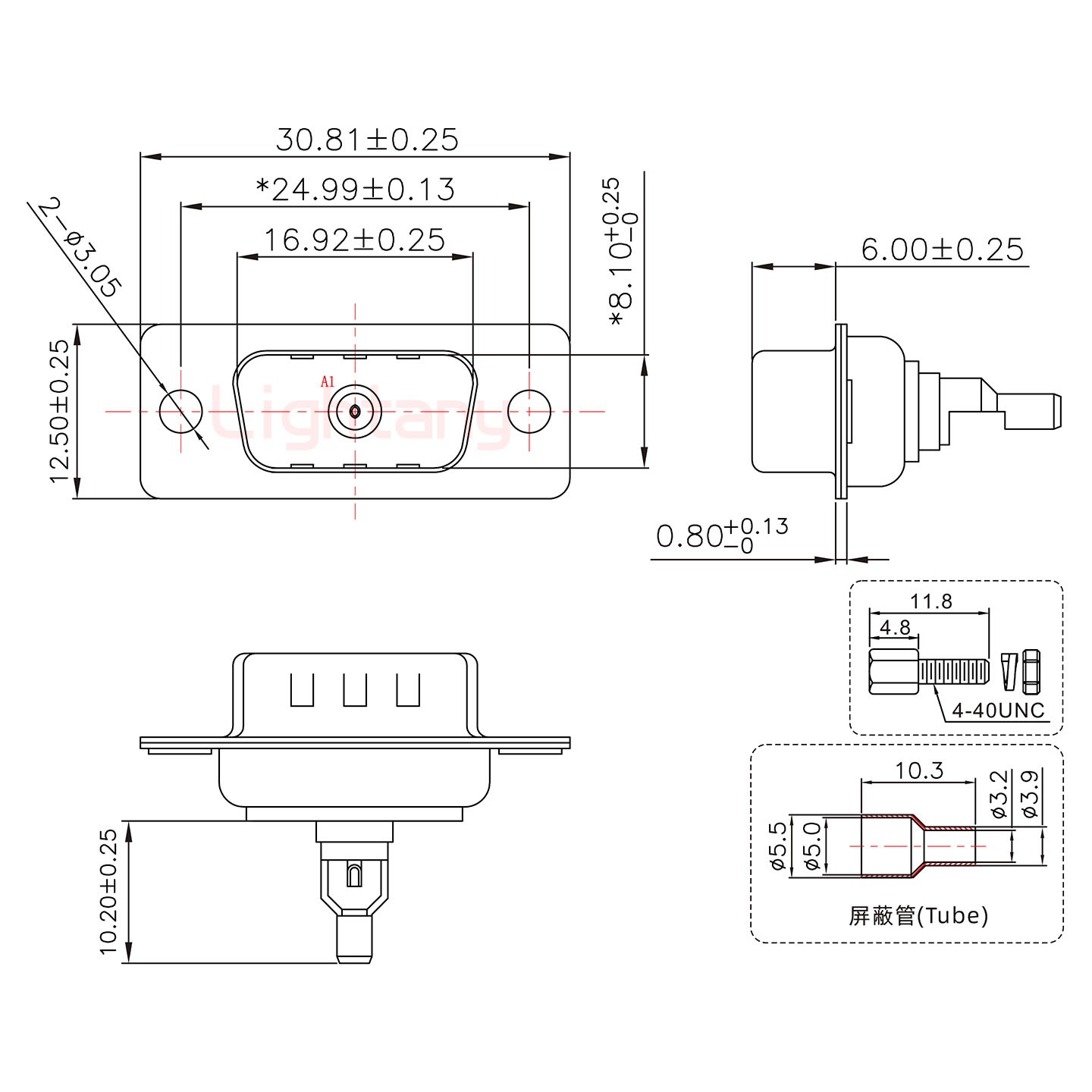 1W1公焊線式50歐姆+9P金屬外殼424彎出線4~12mm