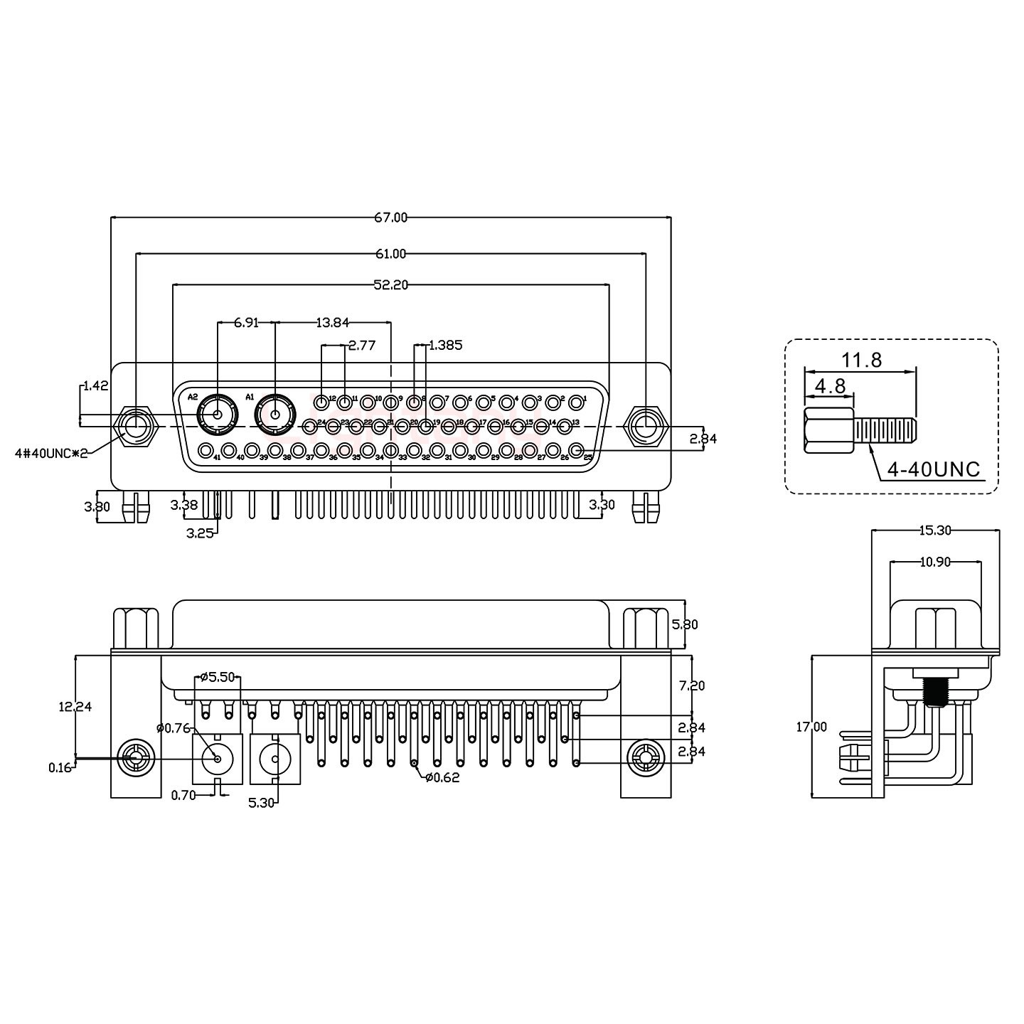 43W2母PCB彎插板/鉚支架12.2/射頻同軸50歐姆