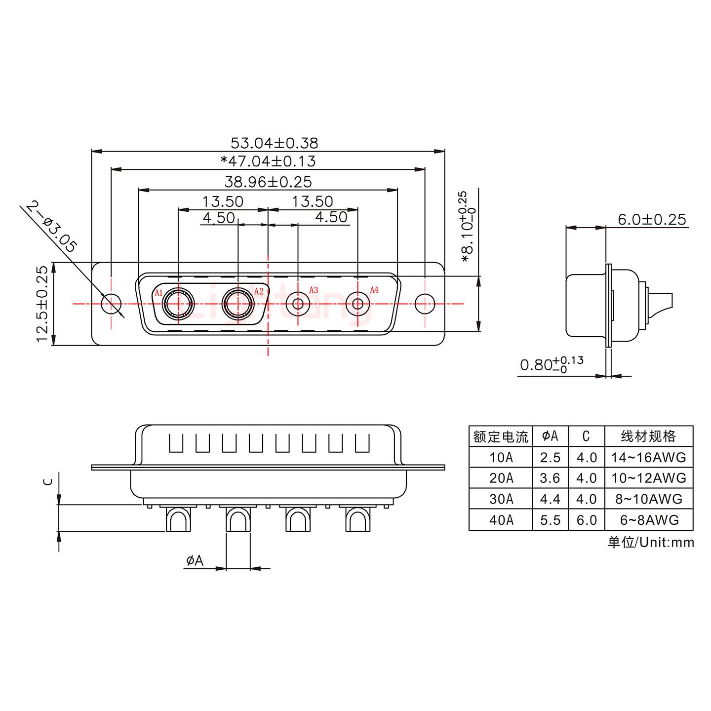 4V4母短體焊線40A+25P金屬外殼1015彎出線4~12mm