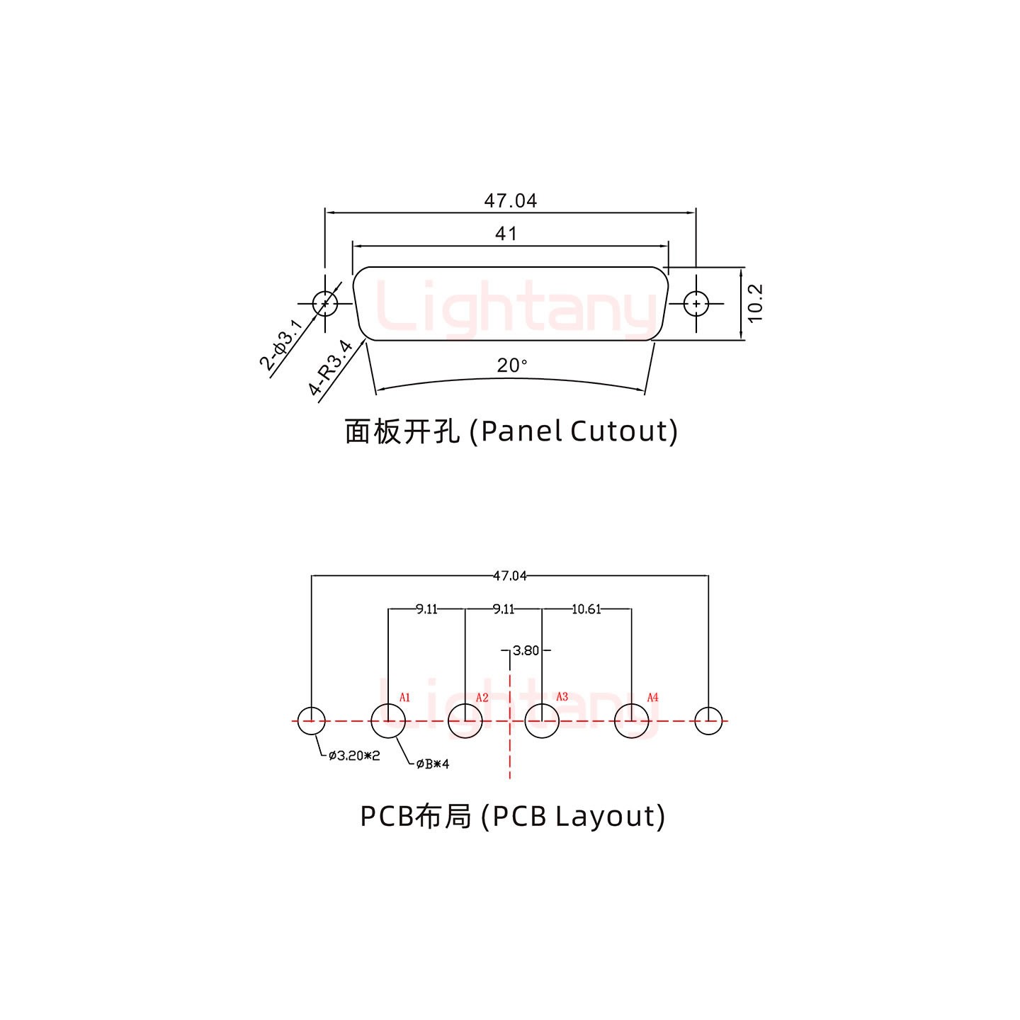 4W4公PCB直插板/鉚魚叉7.0/大電流10A