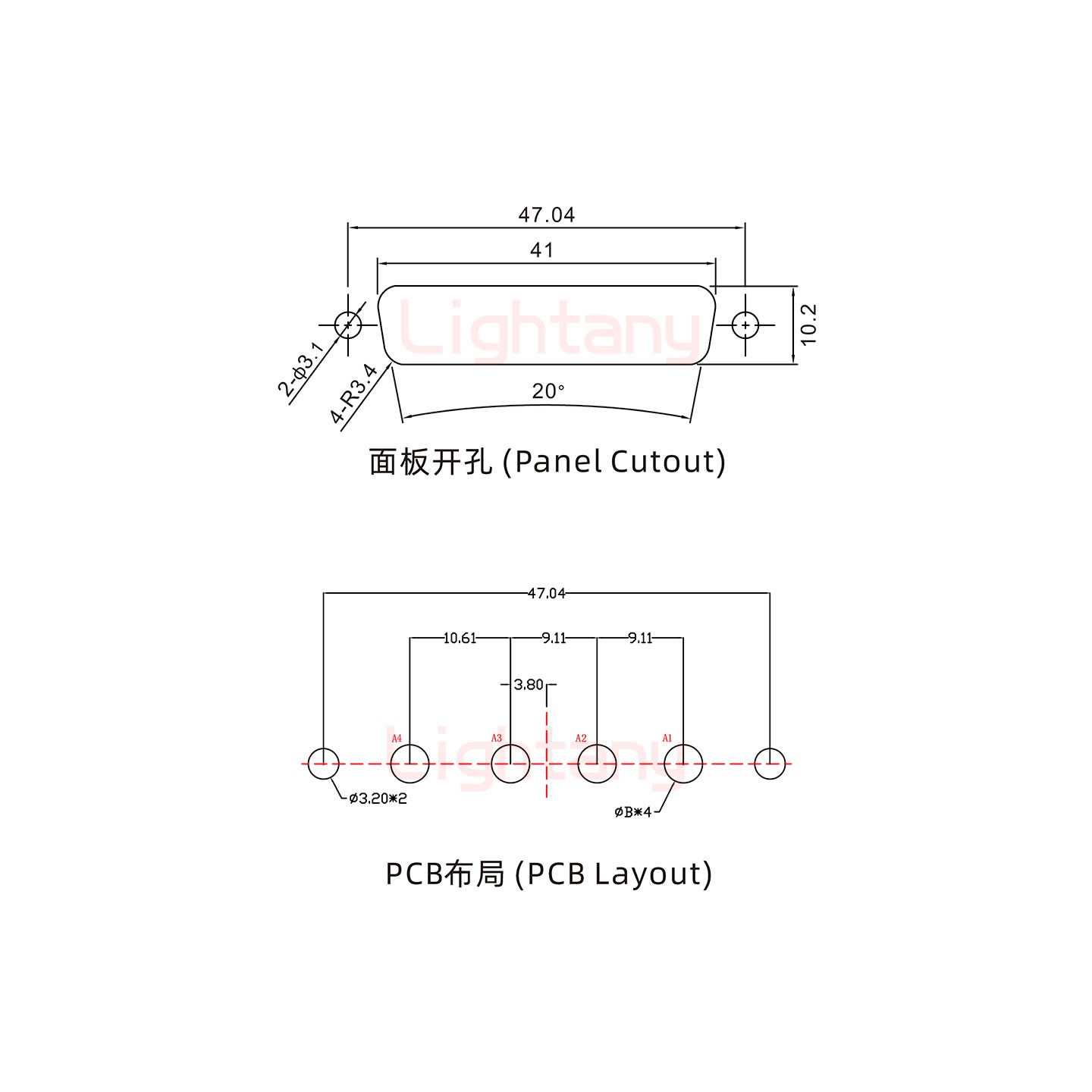 4W4母PCB直插板/鉚魚叉7.0/大電流40A