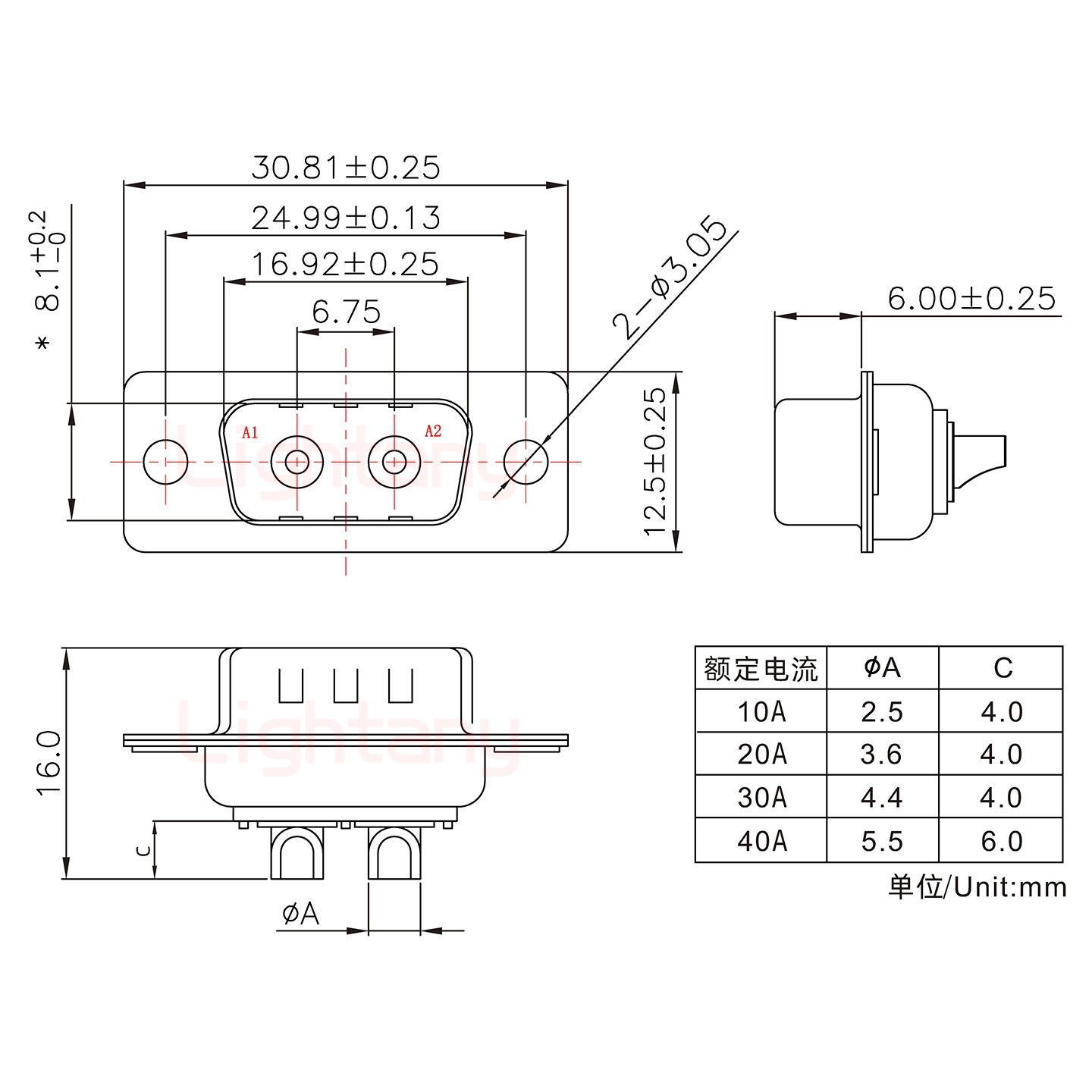 2W2公短體焊線/光孔/大電流40A