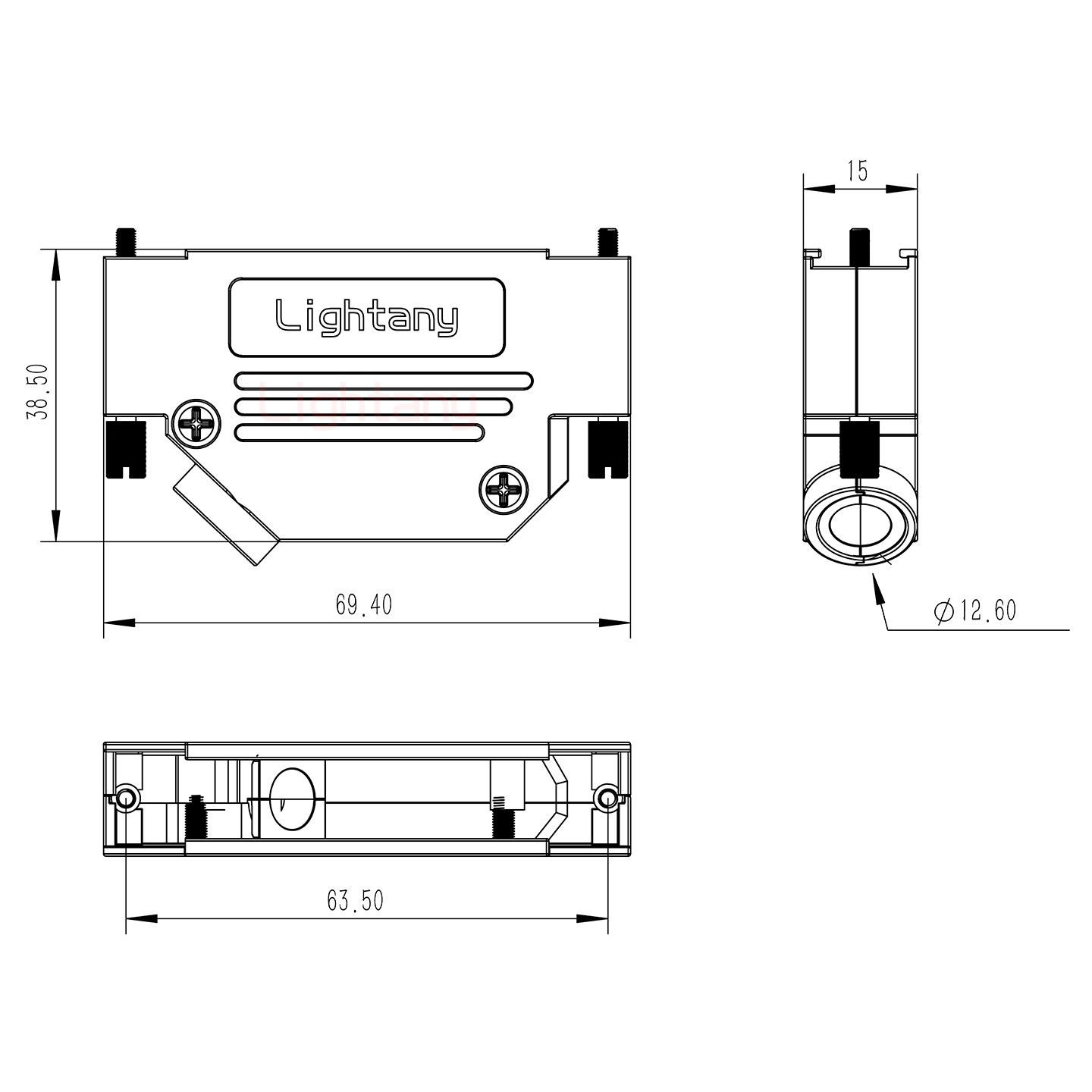 DB37母焊線+金屬外殼967斜出線4~12mm