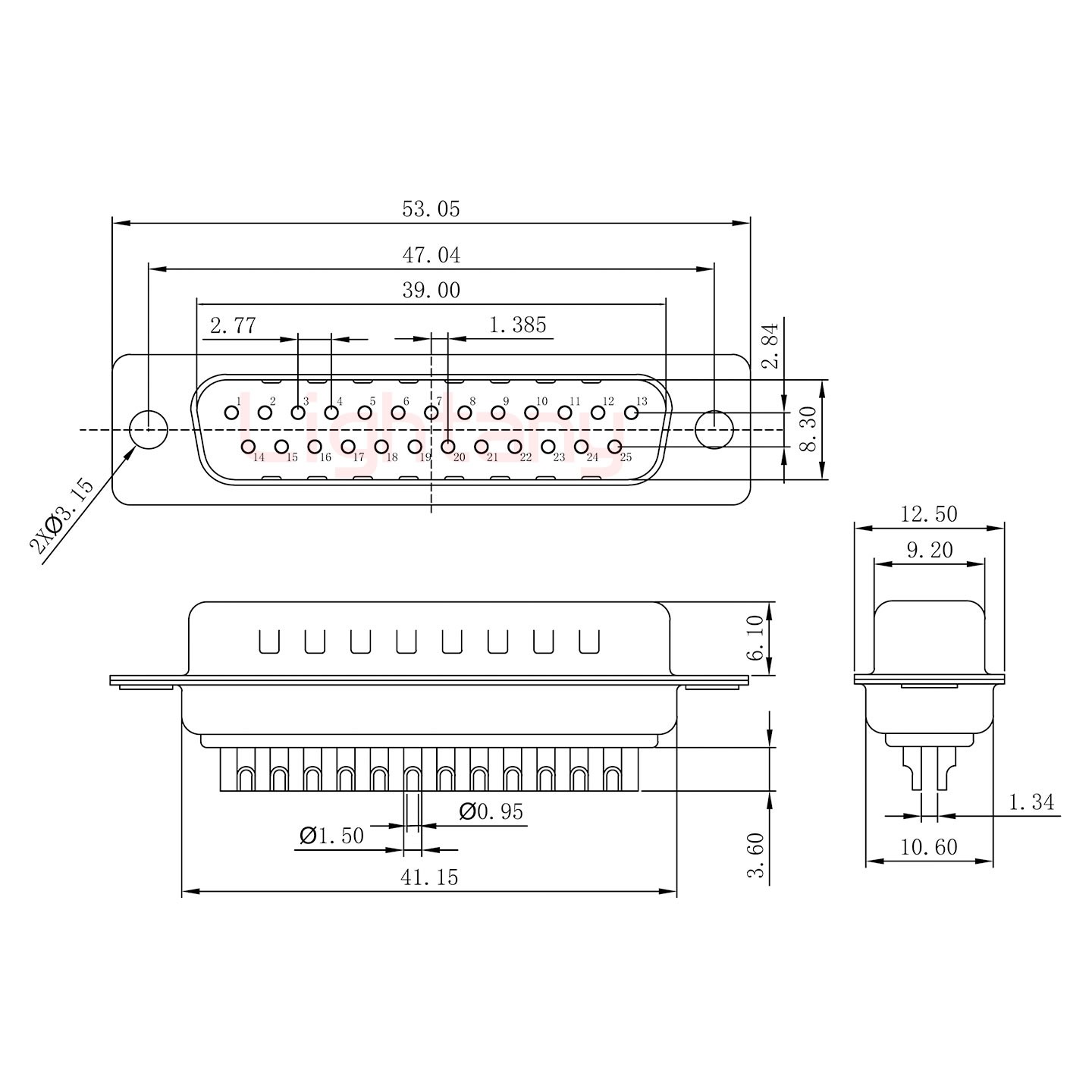 DB25公頭焊線(xiàn)+防水直式接頭 線(xiàn)徑5~11mm