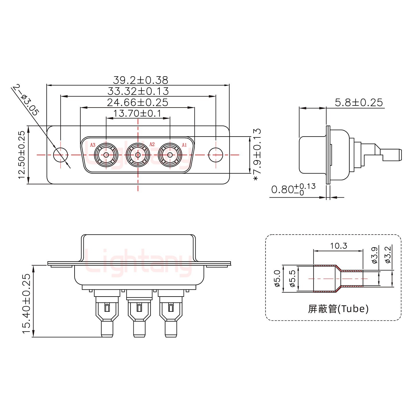 3W3母頭焊線+防水接頭/線徑5~11mm/射頻同軸50歐姆