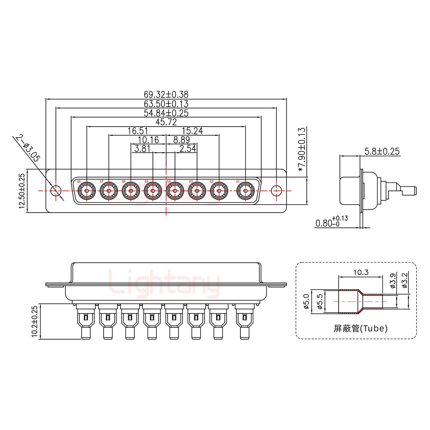 8W8母頭焊線+防水接頭/線徑10~16mm/射頻同軸75歐姆