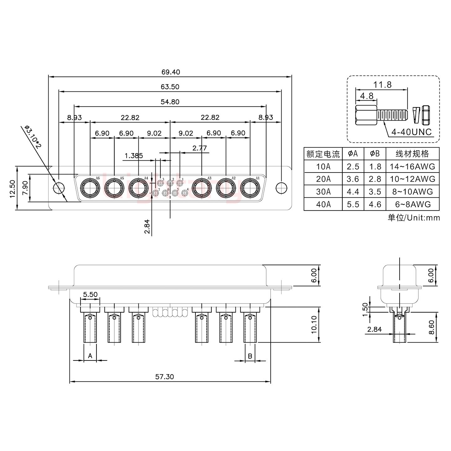 13W6A母壓線式/配螺絲螺母/大電流30A