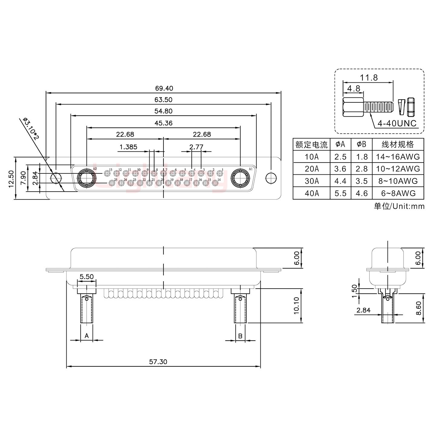 27W2母壓線式/配螺絲螺母/大電流20A