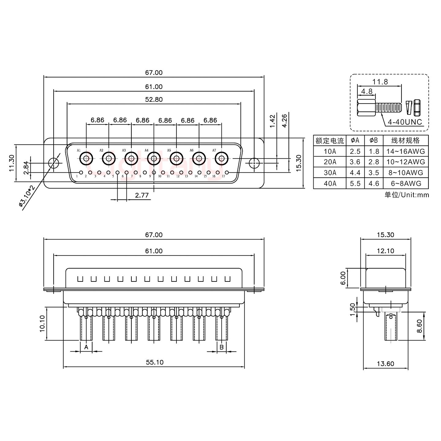 24W7公壓線式/配螺絲螺母/大電流40A