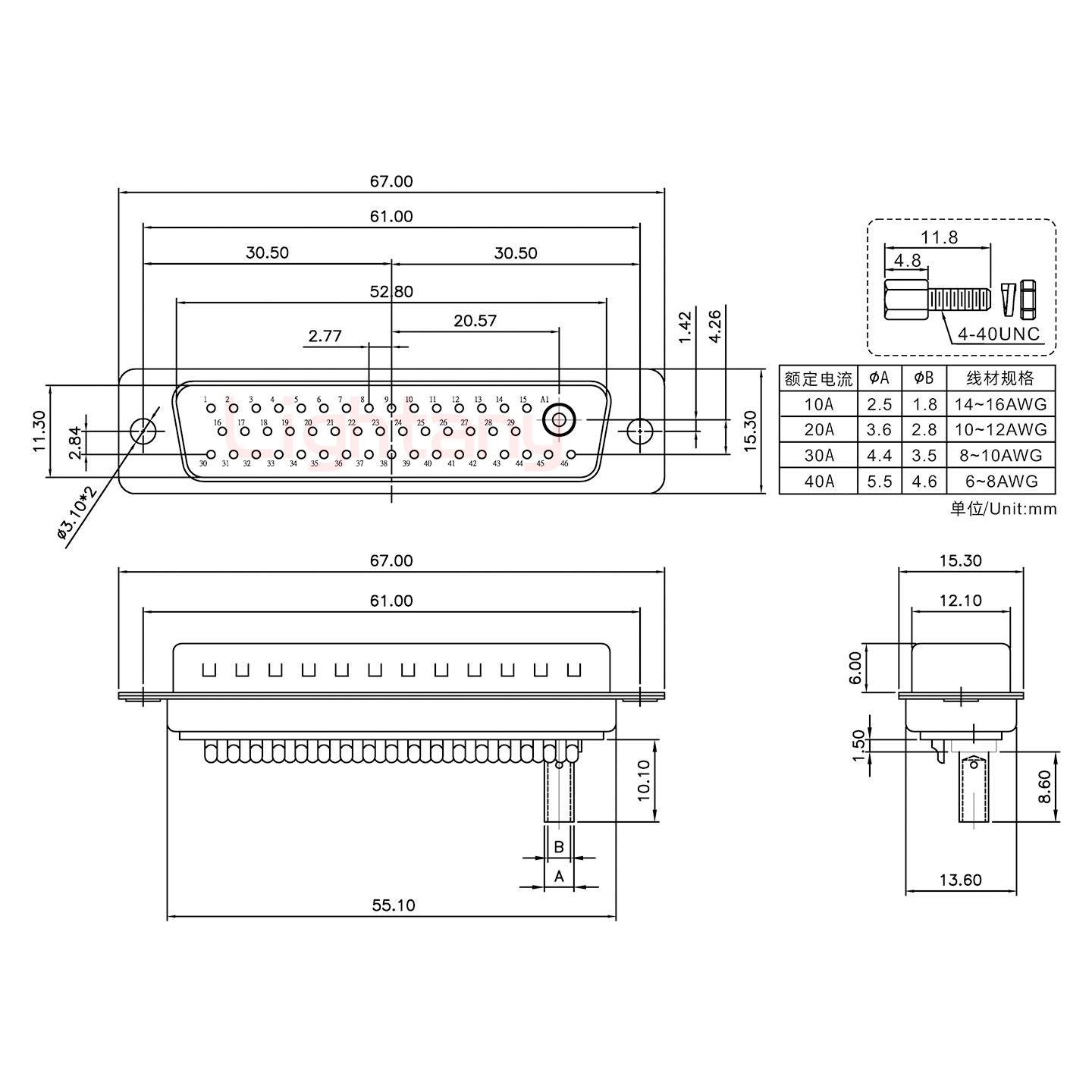 47W1公壓線式/配螺絲螺母/大電流10A