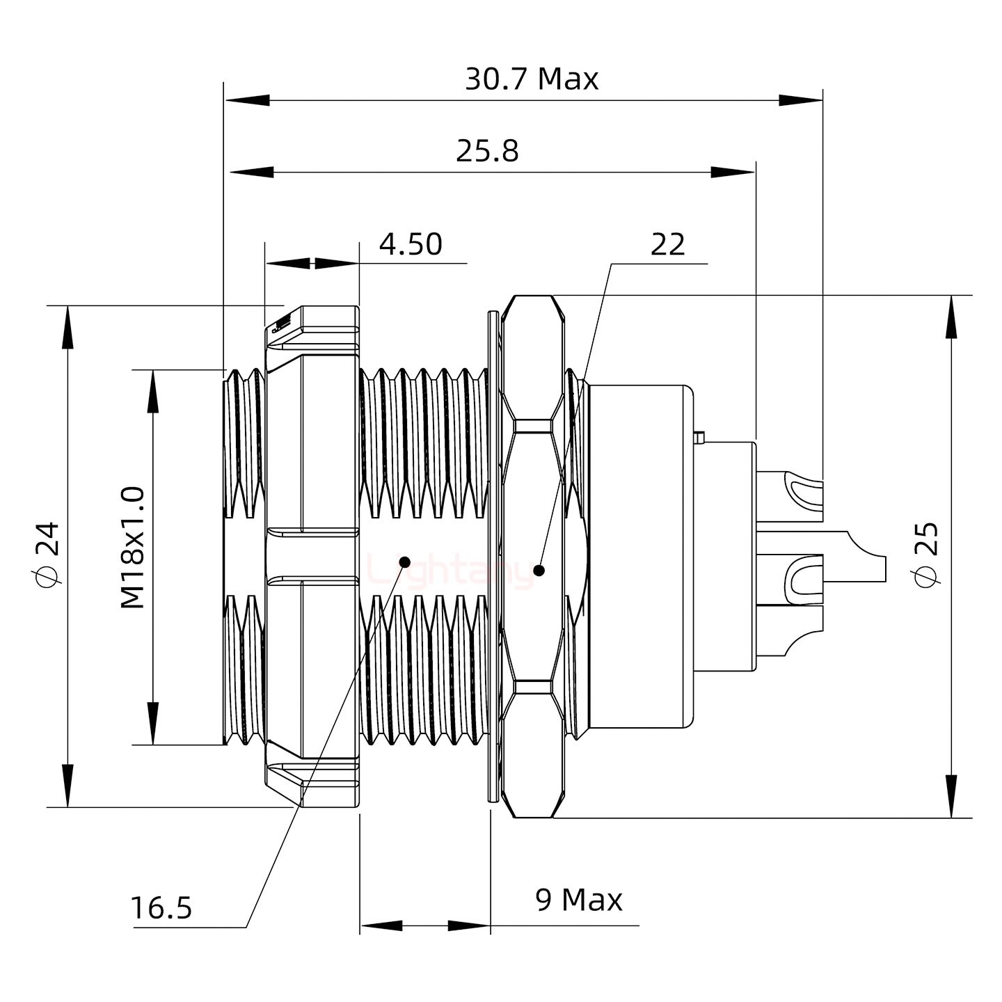 ECG.3B.009.CLL雙螺母插座 焊線