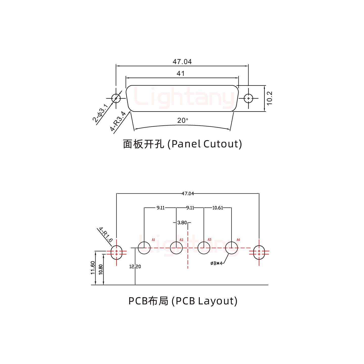 4W4公PCB彎插板/鉚支架10.8/大電流30A