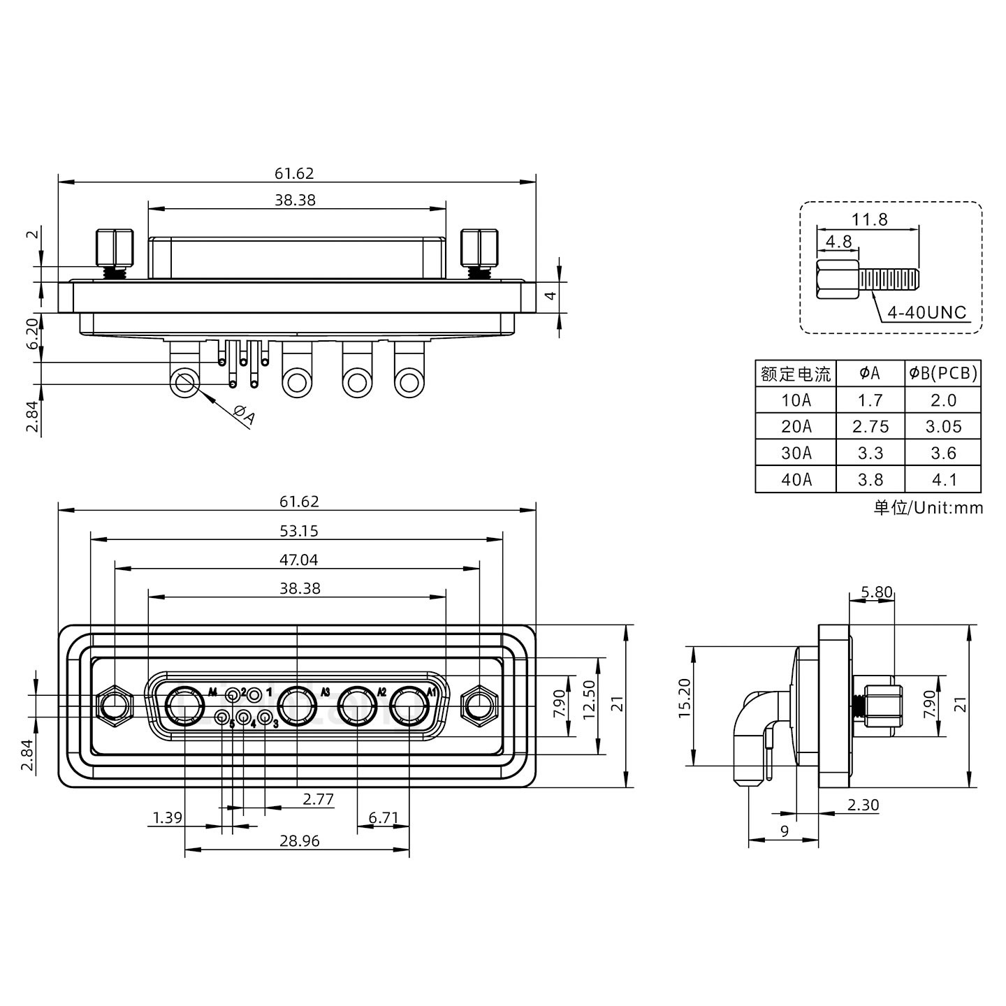 防水9W4母彎插板/鎖螺絲/大電流40A