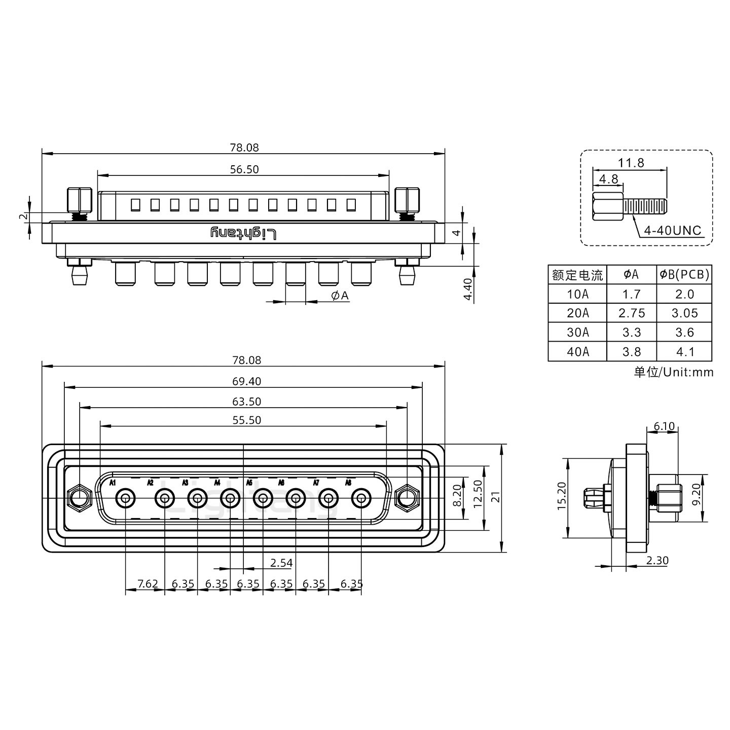 防水8W8公直插板/鉚魚叉/鎖螺絲/大電流40A