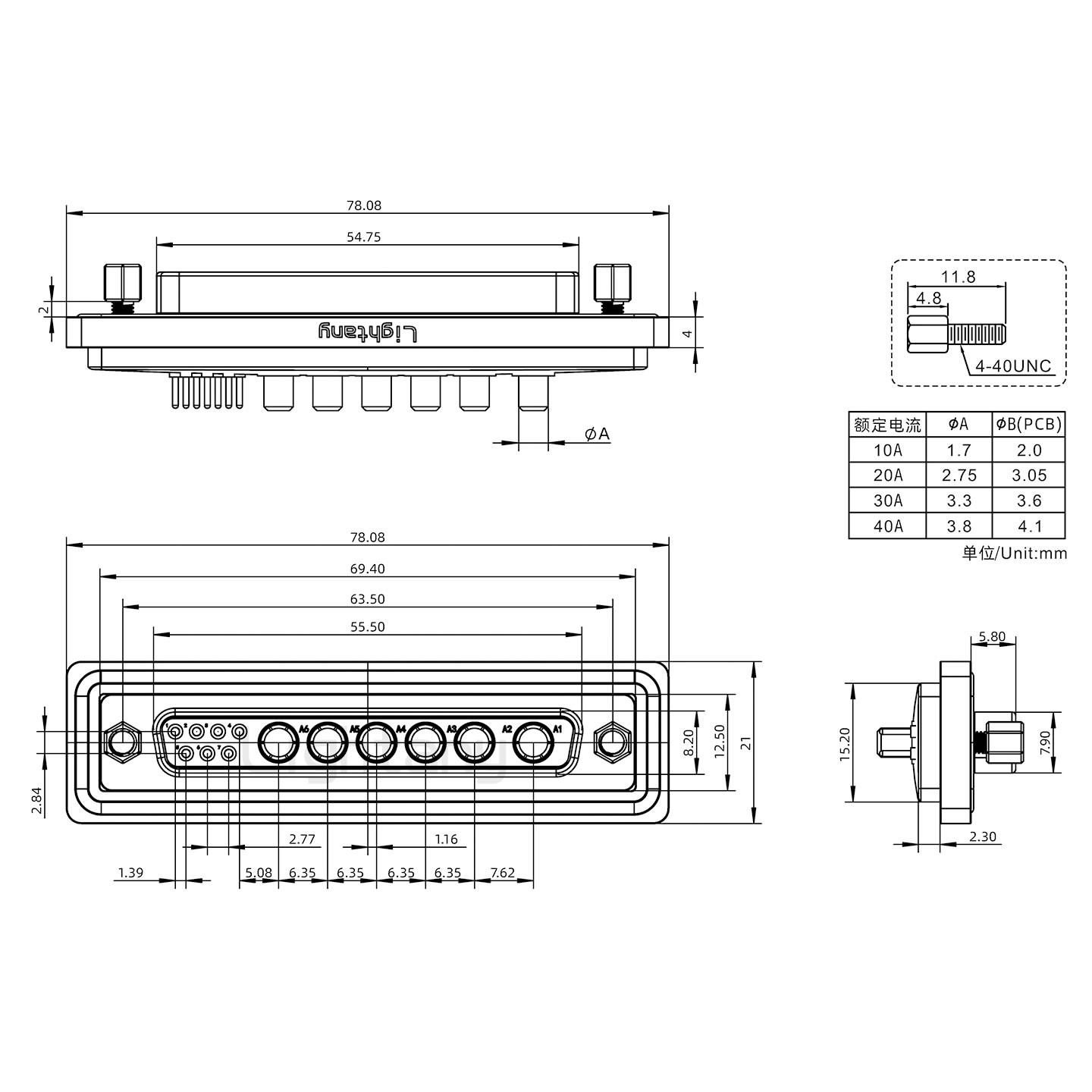 防水13W6B母直插板/鎖螺絲/大電流40A