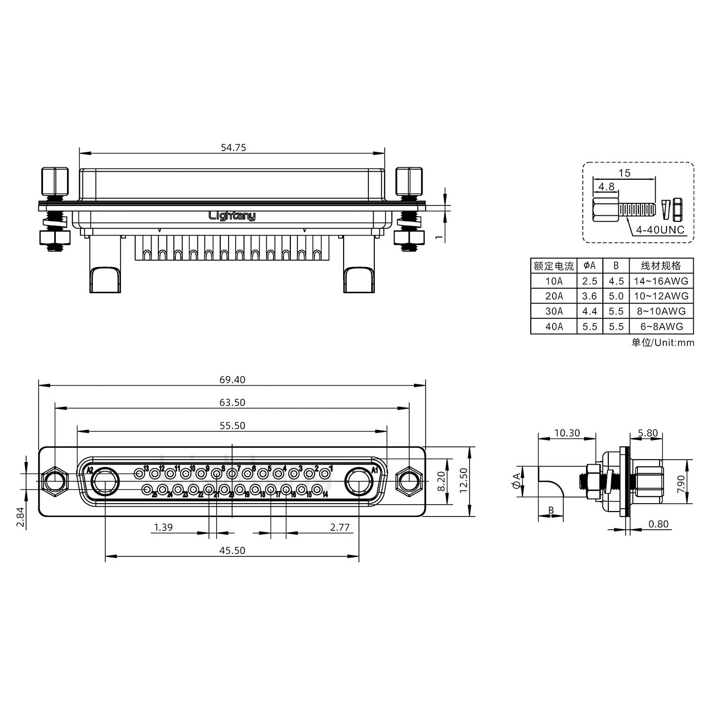 27W2母焊線式/鎖螺絲螺母+防水墊片/大電流40A