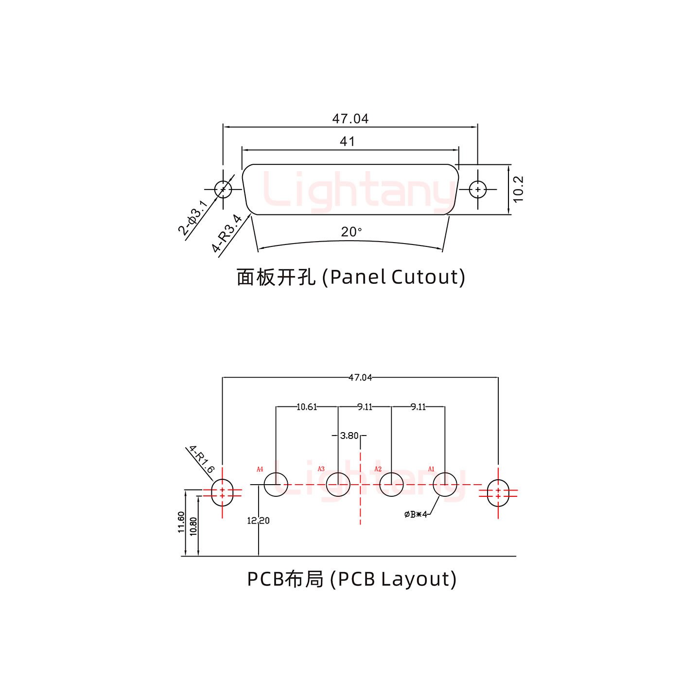 4W4母PCB彎插板/鉚支架11.6/大電流10A