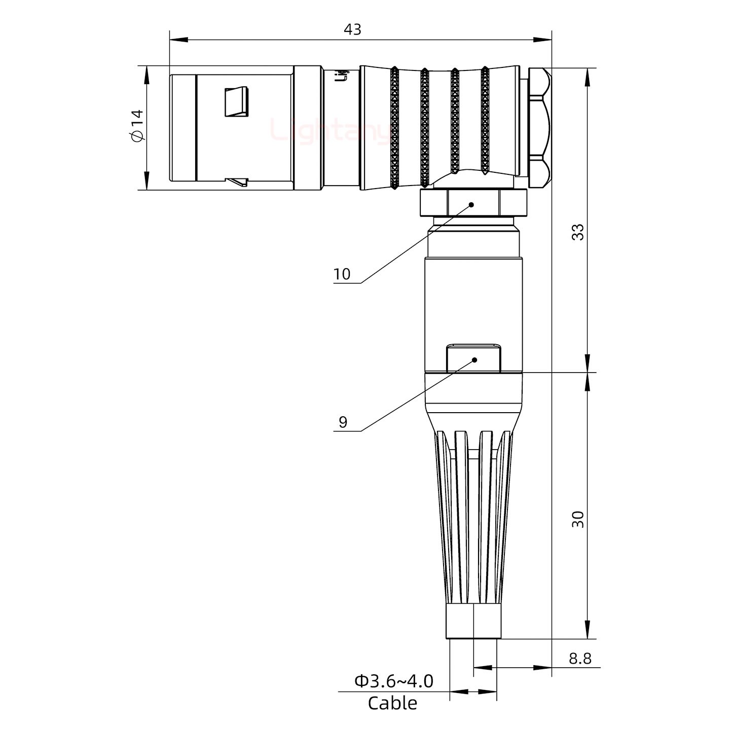 FHG.1K.003.CLAC40Z推拉自鎖帶護套彎式插頭